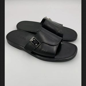 PRADA BLACK LEATHER SLIDE SANDALS  10-11.5
